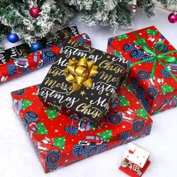 AUCLAY Reversible Christmas Wrapping Paper Roll for All Ages