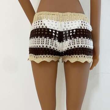 Yiulangde Womens Y2k Hollow Out Knit Shorts Crochet Bikini Swimsuit Cover Up Sexy Sheer Beach Shorts Floral Print Boho Bottom