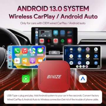 Binize Wireless CarPlay Android Auto Multimedia Video Box,4G Cellular,4G+64GB,8Core, Android 13,Support SIM&TF Card Bluetooth,Only Support Car with OEM Wired CarPlay/Android Auto
