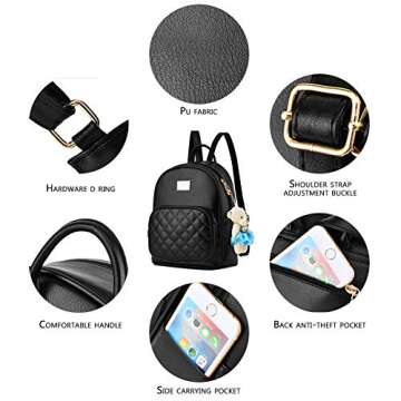 BAG WIZARD Leather Backpack Purse Satchel School Bags Casual Travel Daypacks for Womens (black)