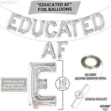 KatchOn Silver Educated AF Graduation Balloons Banner - 16 Inch | Elegant Graduation Decorations for...