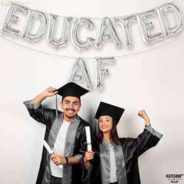 KatchOn Silver Educated AF Graduation Balloons Banner 16 Inch
