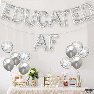 KatchOn Silver Educated AF Graduation Balloons Banner 16 Inch