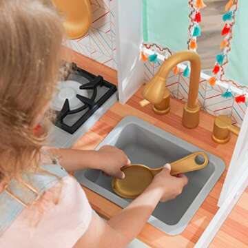 KidKraft Kensington Market Wooden Kids Kitchen Playset with Lights, Sounds & Kitchen Toys for Boys & Girls (Toddlers Ages 3+)