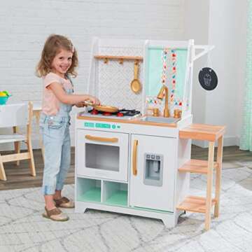 KidKraft Kensington Market Wooden Kids Kitchen Playset with Lights, Sounds & Kitchen Toys for Boys & Girls (Toddlers Ages 3+)