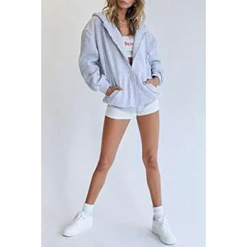 AUTOMET Womens Zip Up Hoodies Long Sleeve Fall Oversized Sweatshirts Fleece Y2K Jacket with Pockets 2025 Fashion Clothes Grey