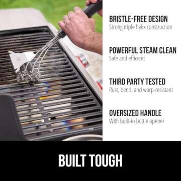 GORILLA GRIP Heavy Duty No Bristle Triple Helix Grill Brush with Scraper for Outdoor Grills, Safe St...
