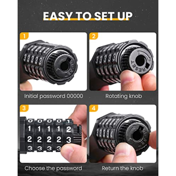 KEYSTP 5-Digit Bike Lock - Strong & Stylish Anti-Theft Cable Lock