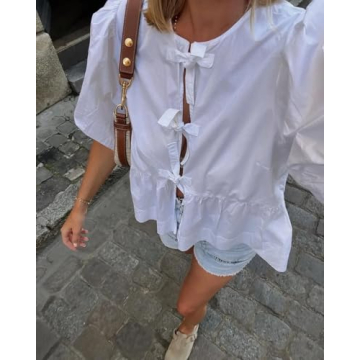 Y2k Leopard Print Peplum Babydoll Top Puff Sleeves Tie Front