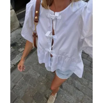 Y2k Leopard Print Peplum Babydoll Top Puff Sleeves Tie Front