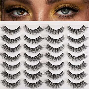 Newcally Lashes False Eyelashes Cat Eyes Wispy Natural Faux Mink Lashes 14 Pairs Pack Light Volume Short Fake Eye Lashes Multipack