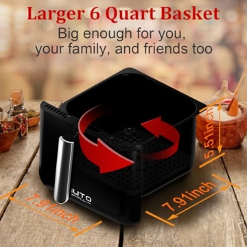 WHUTO 6QT Air Fryer Digital Touchscreen 12 Preset Functions
