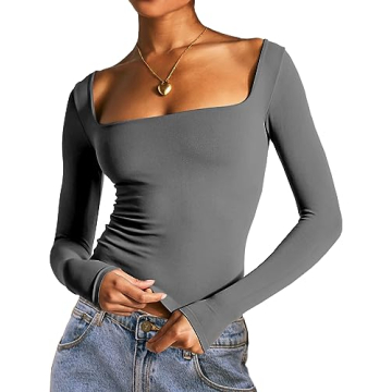 Dwnval Women's Sexy Long Sleeve Crop Top Slim Fit