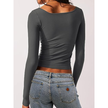 Dwnval Women's Sexy Long Sleeve Crop Top Slim Fit
