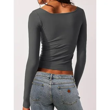 Dwnval Women's Sexy Long Sleeve Crop Top Slim Fit