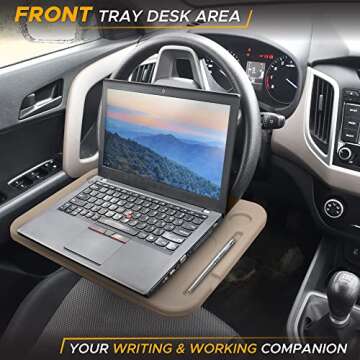EcoNour 2 in 1 Car Steering Wheel Desk (Beige) | Steering Wheel Tray for Laptop, Eating, Drinks | Re...