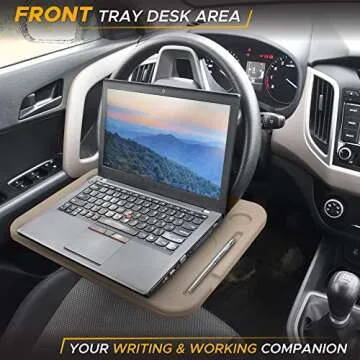 EcoNour 2 in 1 Car Steering Wheel Desk (Beige) | Steering Wheel Tray for Laptop, Eating, Drinks | Re...