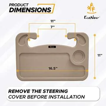 EcoNour 2 in 1 Car Steering Wheel Desk (Beige) | Steering Wheel Tray for Laptop, Eating, Drinks | Rectangular ABS Car Tray with Pen Holder & Cup Holder