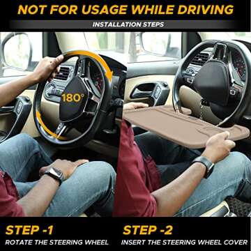 EcoNour 2 in 1 Car Steering Wheel Desk (Beige) | Steering Wheel Tray for Laptop, Eating, Drinks | Rectangular ABS Car Tray with Pen Holder & Cup Holder