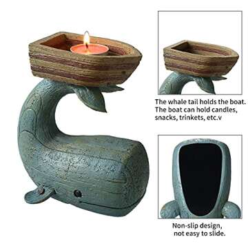 Xiao Tealight Candle Holder - Nautical Decor for Bathroom, Whale Shaped Candle, Candy, Decor, Blue