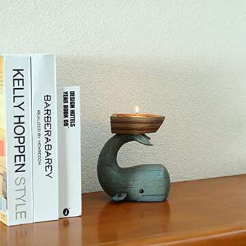 Xiao Tealight Candle Holder - Nautical Decor for Bathroom, Whale Shaped Candle, Candy, Decor, Blue