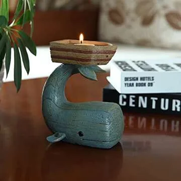 Xiao Tealight Candle Holder - Nautical Decor for Bathroom, Whale Shaped Candle, Candy, Decor, Blue