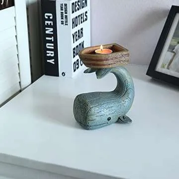 Xiao Tealight Candle Holder - Nautical Decor for Bathroom, Whale Shaped Candle, Candy, Decor, Blue