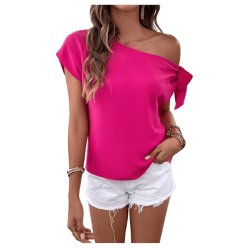 Stylish MakeMeChic One Shoulder Summer Blouse in Hot Pink