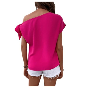 Stylish MakeMeChic One Shoulder Summer Blouse in Hot Pink