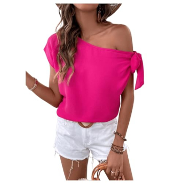 Stylish MakeMeChic One Shoulder Summer Blouse in Hot Pink