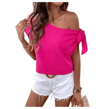 Stylish MakeMeChic One Shoulder Summer Blouse in Hot Pink