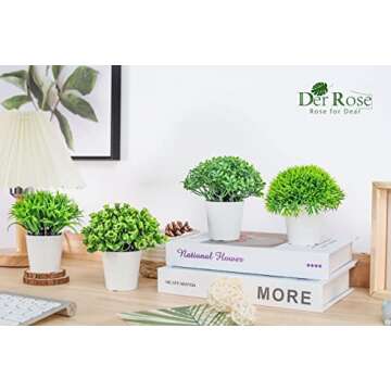 Der Rose 4 Packs Fake Plants Mini Artificial Greenery Potted Plants for Home Office Table Room Farmhouse Decor Indoor