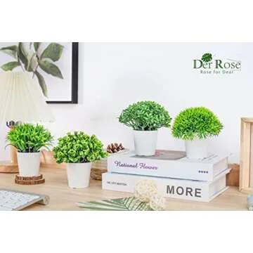 Der Rose 4 Packs Fake Plants Mini Artificial Greenery Potted Plants for Home Office Table Room Farmhouse Decor Indoor