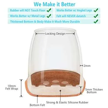 16 Pack Chair Leg Floor Protectors for Hardwood Floors, Round Rubber Furniture Sliders, 360°Felt Pad Bottom Wrapped Thickening Silicone Furniture Legs Caps Covers(Square,Clear-Brown-S)