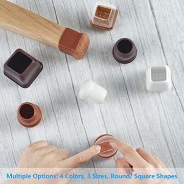 16 Pack Chair Leg Floor Protectors for Hardwood Floors, Round Rubber Furniture Sliders, 360°Felt Pad Bottom Wrapped Thickening Silicone Furniture Legs Caps Covers(Square,Clear-Brown-S)