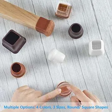 16 Pack Chair Leg Floor Protectors for Hardwood Floors, Round Rubber Furniture Sliders, 360°Felt Pad Bottom Wrapped Thickening Silicone Furniture Legs Caps Covers(Square,Clear-Brown-S)