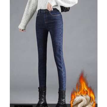 Dkieuyu Fleece Lined Jeans for Women - Warm Winter Style
