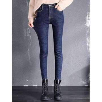 Dkieuyu Fleece Lined Jeans for Women - Warm Winter Style