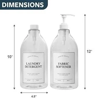 Calindiana Modern Farmhouse Liquid Laundry Detergent and Fabric Softener Dispenser for Laundry Room Decor and Organization, PET Plastic Landry Soap Containers with Water Resistant Labels, Clear 64oz
