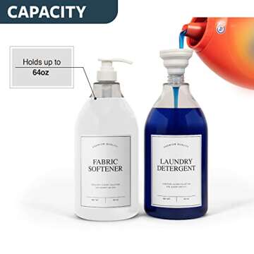 Calindiana Modern Farmhouse Liquid Laundry Detergent and Fabric Softener Dispenser for Laundry Room Decor and Organization, PET Plastic Landry Soap Containers with Water Resistant Labels, Clear 64oz