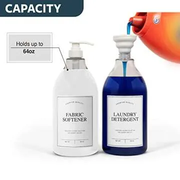 Calindiana Modern Farmhouse Liquid Laundry Detergent and Fabric Softener Dispenser for Laundry Room Decor and Organization, PET Plastic Landry Soap Containers with Water Resistant Labels, Clear 64oz