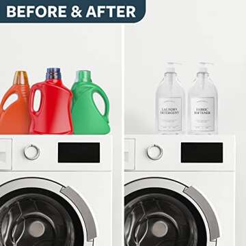 Calindiana Modern Farmhouse Liquid Laundry Detergent and Fabric Softener Dispenser for Laundry Room Decor and Organization, PET Plastic Landry Soap Containers with Water Resistant Labels, Clear 64oz