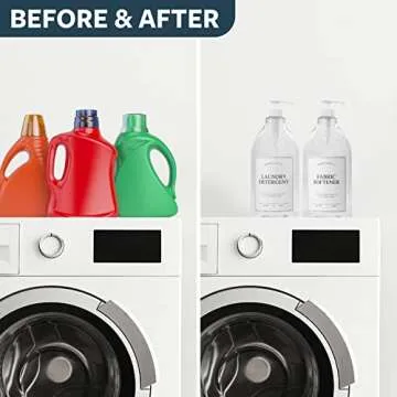 Calindiana Modern Farmhouse Liquid Laundry Detergent and Fabric Softener Dispenser for Laundry Room Decor and Organization, PET Plastic Landry Soap Containers with Water Resistant Labels, Clear 64oz