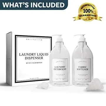 Calindiana Modern Farmhouse Liquid Laundry Detergent and Fabric Softener Dispenser for Laundry Room Decor and Organization, PET Plastic Landry Soap Containers with Water Resistant Labels, Clear 64oz