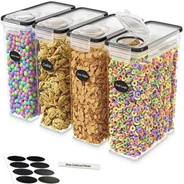 DWËLLZA KITCHEN Cereal Containers Storage - 4 Pack Cereal Dispenser Airtight Food Storage Container...