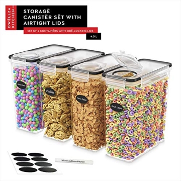 DWËLLZA KITCHEN Cereal Containers - 4 Pack Airtight Dispenser