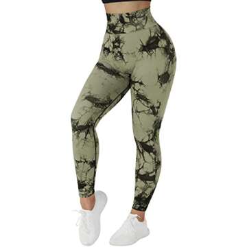RXRXCOCO Women Scrunch Butt Lifting Leggings Seamless High Waisted Leggings Tummy Control Yoga Pants Compression Workout Tights Medium Tie Dye Green