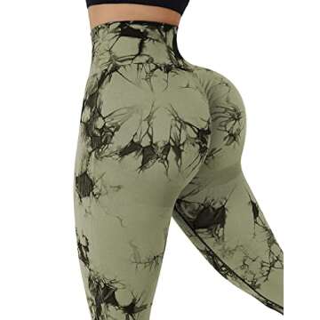 RXRXCOCO Women Scrunch Butt Lifting Leggings Seamless High Waisted Leggings Tummy Control Yoga Pants Compression Workout Tights Medium Tie Dye Green
