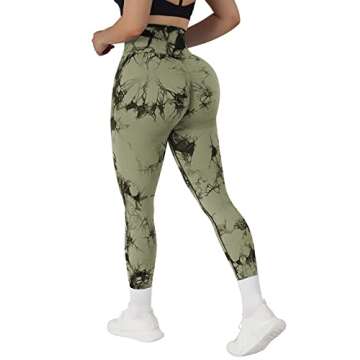 RXRXCOCO Women Scrunch Butt Lifting Leggings Seamless High Waisted Leggings Tummy Control Yoga Pants Compression Workout Tights Medium Tie Dye Green