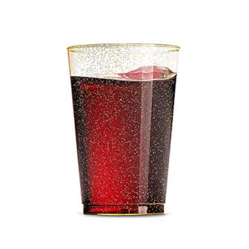 Munfix 100 Glitter 12 Oz Clear Plastic Cups Tumblers Gold Glitter Disposable Wedding Elegant Party Cups Recyclable and BPA-Free